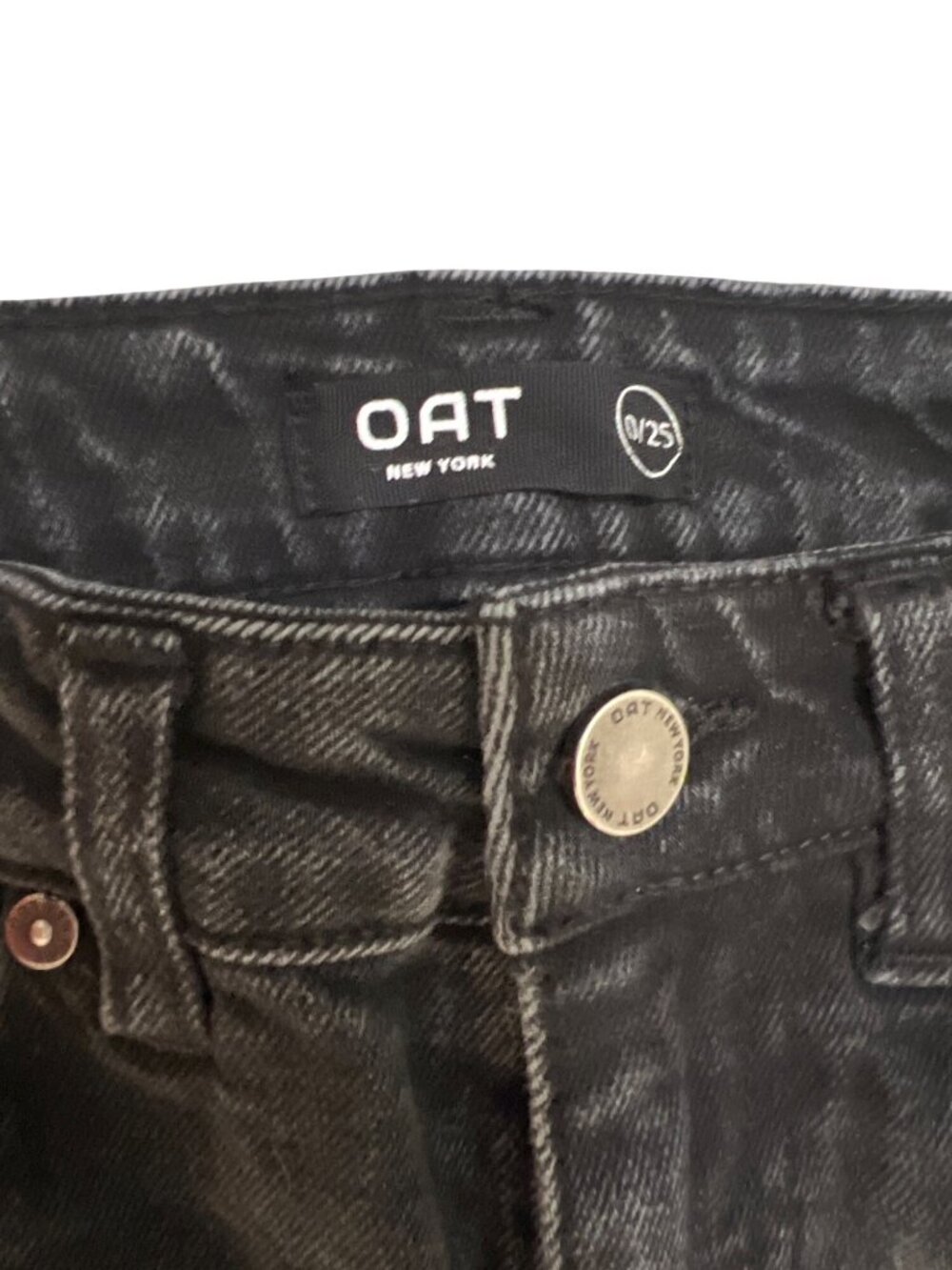 OAT New York Black Faded Straight Leg Denim Jeans Size 0 / 25 Slim Fit - Picture 3 of 6